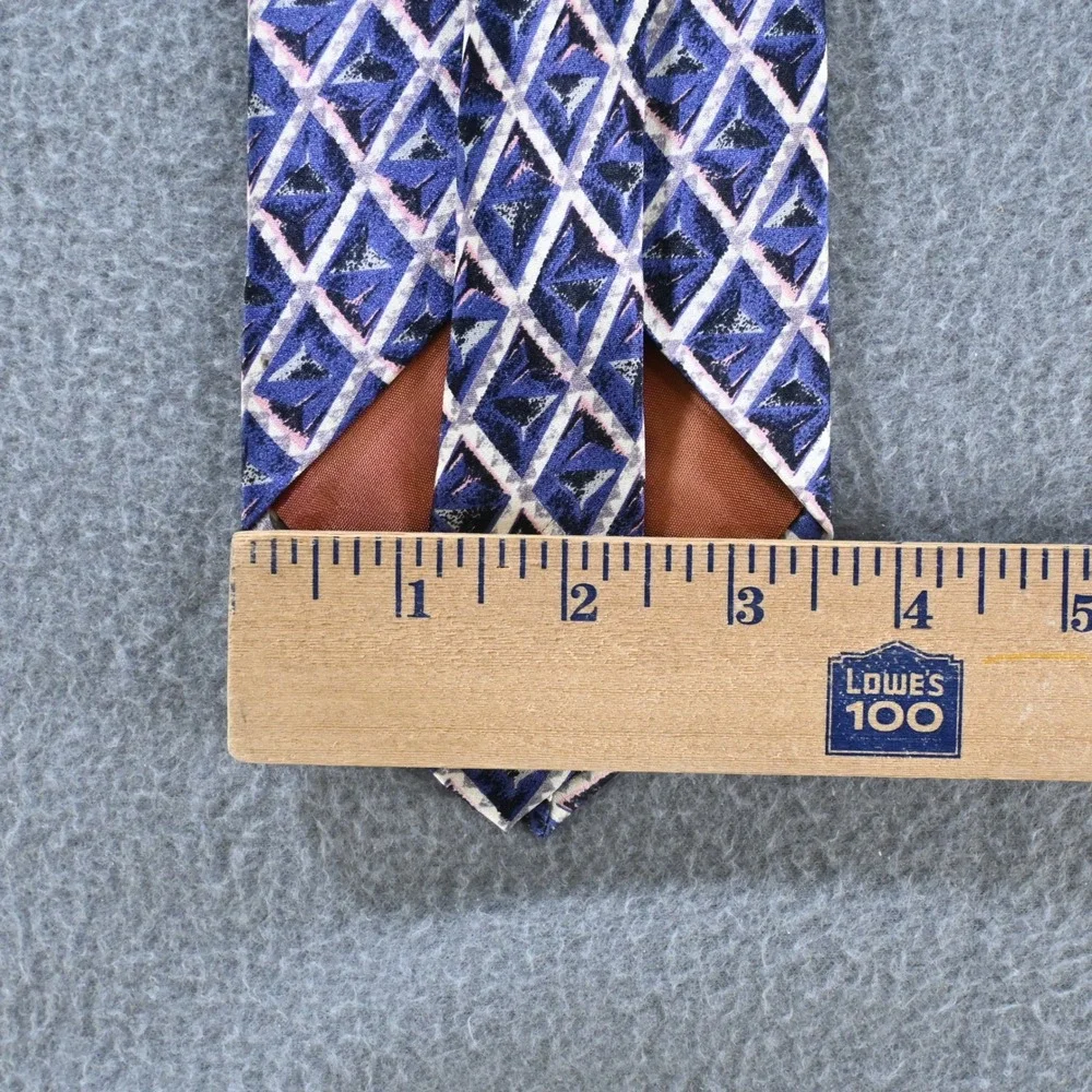 Como Collezione Mens Geometric Diamond Silk Necktie Blue Purple Vintage 80s 90s
